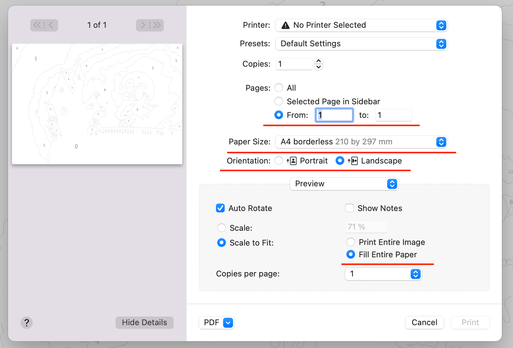 Shows where settings for size editing located